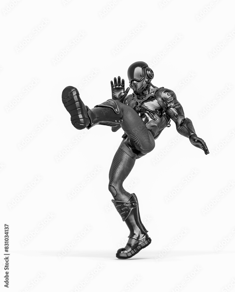 futuristic astronaut is kicking in white background futuristic astronaut is kicking in white background