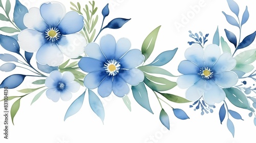 Serene Floral Watercolor Banner. A blue and white flowery background