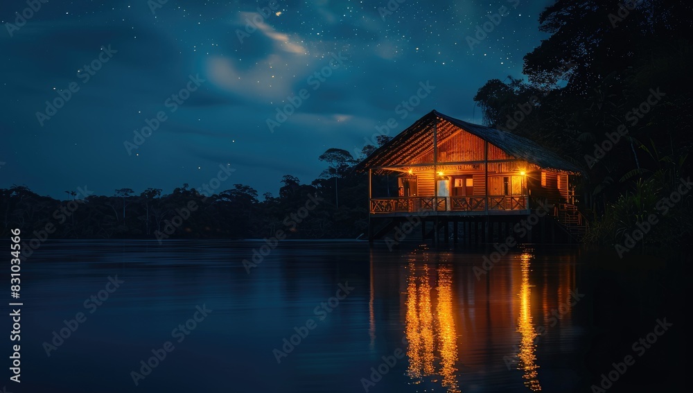 Riverside Cabin Under Starry Sky Riverside Cabin Under Starry Sky