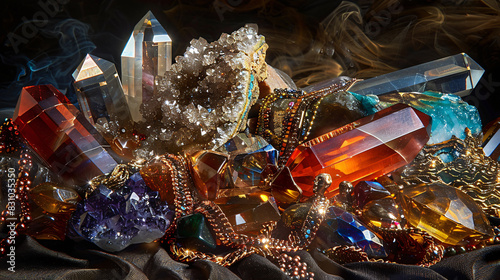 Abstract composition featuring a dynamic mix of gems