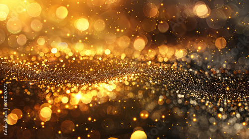 Abstract golden bokeh background with shimmering lights and glitter, perfect for festive, holiday, or celebratory designs photo
