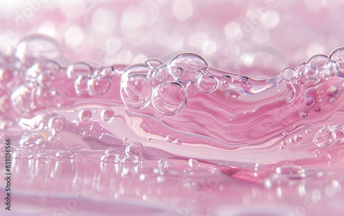 Pink water drops on a light background,abstract concept of beauty and skincare product design.