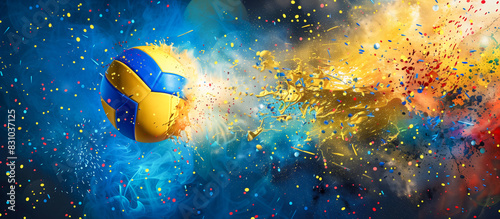 volleyball with confetti explosion concepr for banner background