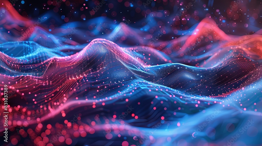 A blue and red wave with a lot of dots A blue and red wave with a lot of dots