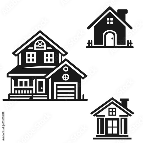 Very High detailed silhouette vector illustration vintage of house icon isolated on white background