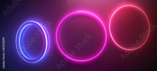 Abstract digital stylish background with light animation of circles or rings, minimalistic elegant design, neon circular lighting. Modern design for presentations. 