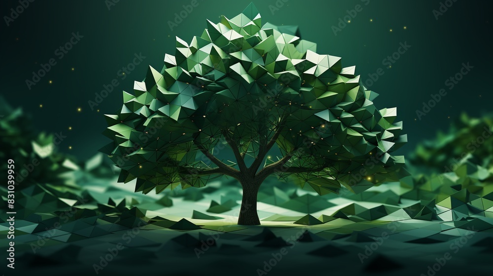 A closeup of a tree made entirely of geometric shapes, abstract style, green gradients, detailed texture, modern art 8K , high-resolution, ultra HD,up32K HD A closeup of a tree made entirely of geometric shapes, abstract style, green gradients, detailed texture, modern art 8K , high-resolution, ultra HD,up32K HD