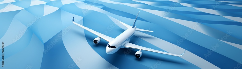 A topdown view of an airplane against a minimalist blue and white abstract background, clean lines, high resolution 8K , high-resolution, ultra HD,up32K HD A topdown view of an airplane against a minimalist blue and white abstract background, clean lines, high resolution 8K , high-resolution, ultra HD,up32K HD