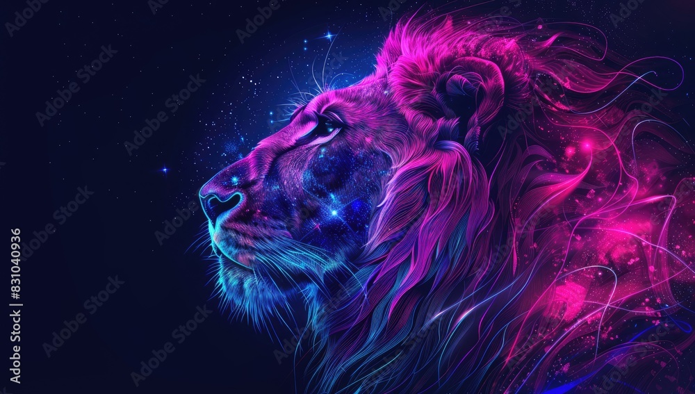 a image of a lion with a colorful mane and a star background a image of a lion with a colorful mane and a star background