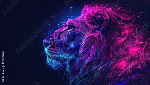 a image of a lion with a colorful mane and a star background