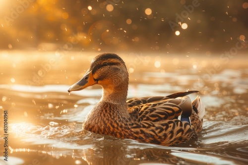 The close-up of the duck’s webbed feet paddling through the water was beautifully highlighted by the soft sunlight streaming over the lake © Milos
