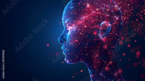 Global Network: Woman's Profile in Neon Blue Background