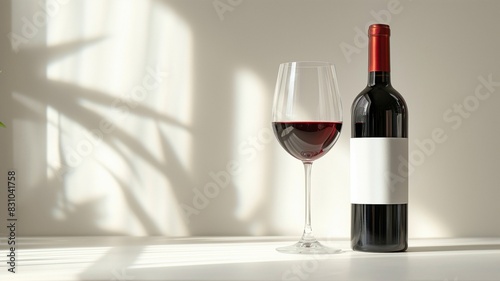 classy image of a wine glass and bottle that highlights the richness and beauty of the red wine with dramatic lighting