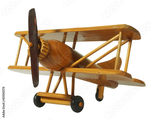 Airplane old wooden toy vintage retro plane. Childhood toys concept