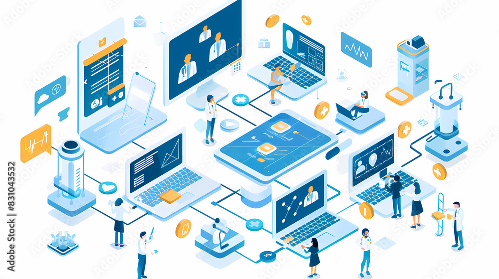 Isometric online medical consultation health care vector image