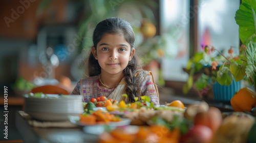 beautiful indian girl eating breakfast at home