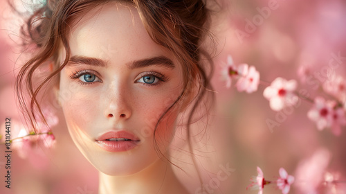 Charming young girl with perfect makeup.  Skin care concept