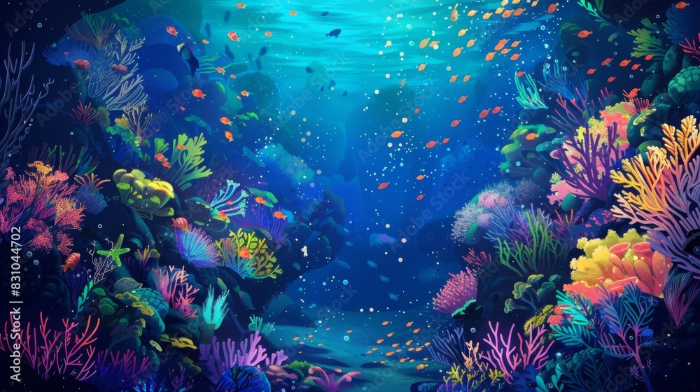 Naklejka premium The ocean and underwater world with different inhabitants. Marine Life Landscape. Sea world