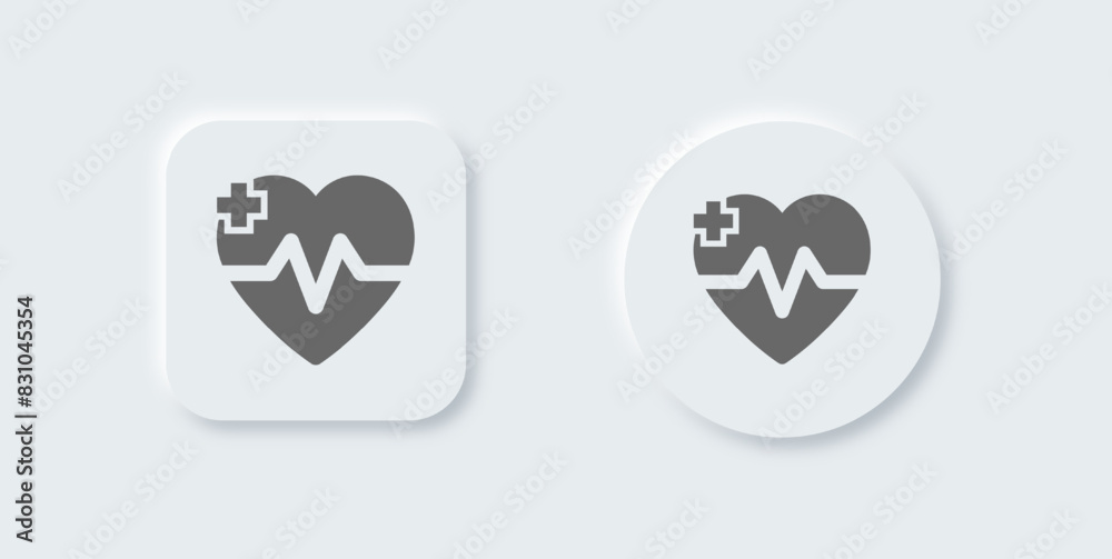 Heart beat solid icon in neomorphic design style. Health signs vector illustration. Heart beat solid icon in neomorphic design style. Health signs vector illustration.