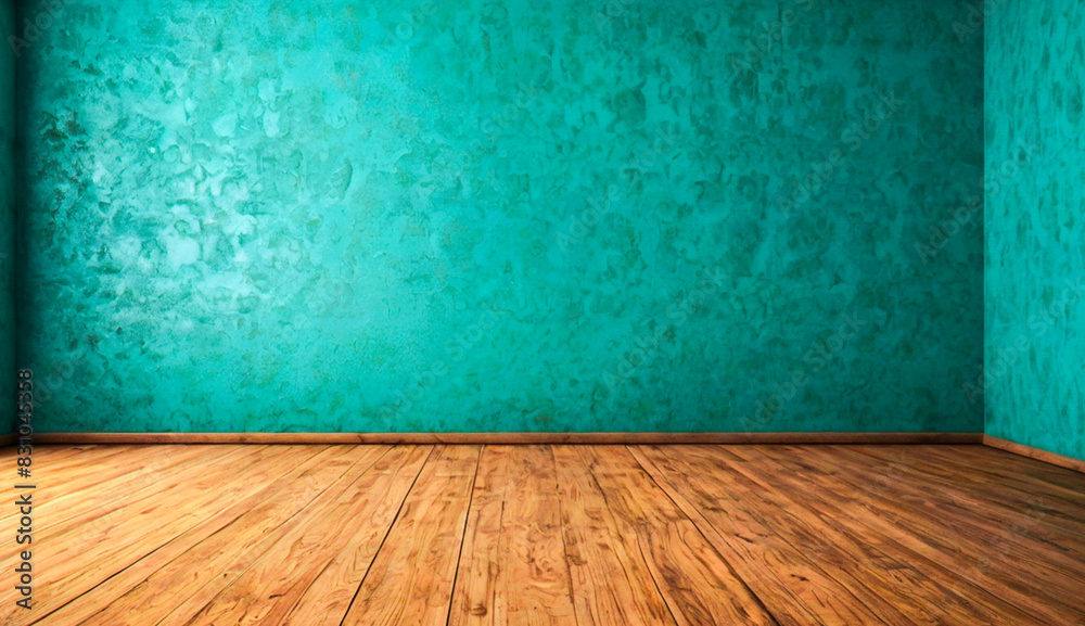 light blue empty modren wall and wooden brown floor with interesting with glare from the window. Interior background for the presentation.For displaying product.High quality photos light blue empty modren wall and wooden brown floor with interesting with glare from the window. Interior background for the presentation.For displaying product.High quality photos