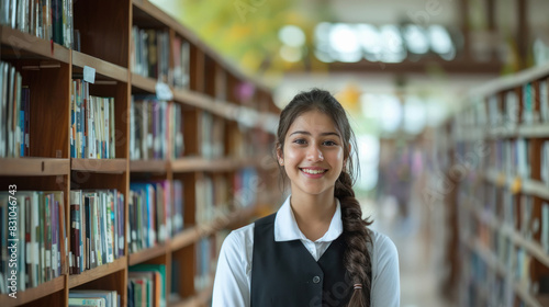 indian female student standing at school library
