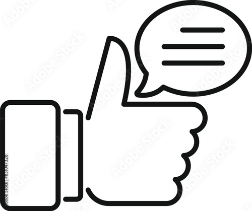 Black outline vector of a hand giving thumbs up with a speech bubble