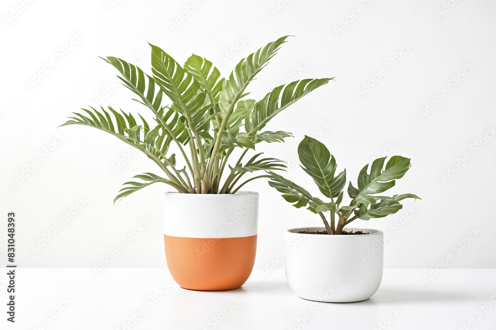 Two potted plants on a white surface Two potted plants on a white surface