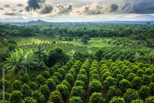 Panoramic Agroforestry Vista: Lush Landscape of Trees and Fields in High Resolution