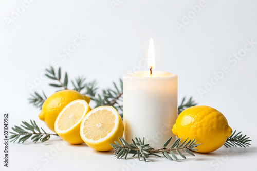 Lemon Candle with Green Foliage