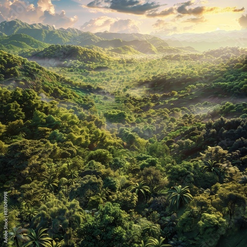 Aerial Paradise: Captivating Agroforestry Diversity and Natural Light Splendor
