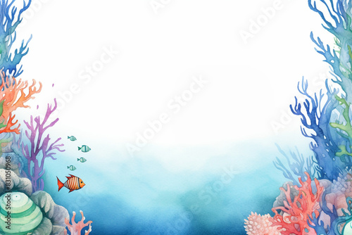 Underwater Coral Reef Watercolor Illustration with Copy Space
