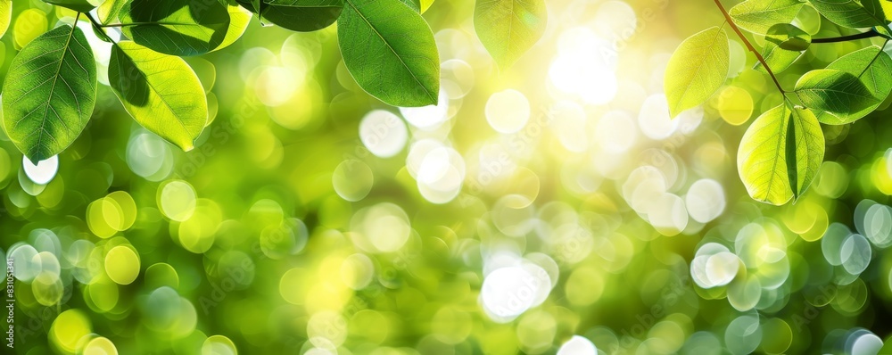 Spring nature background with green leaves, sunlight, and copy space. Earth Day concept Spring nature background with green leaves, sunlight, and copy space. Earth Day concept