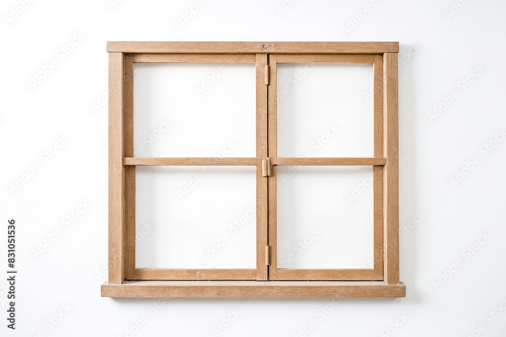 Wooden Window Frame On White Wall Wooden Window Frame On White Wall