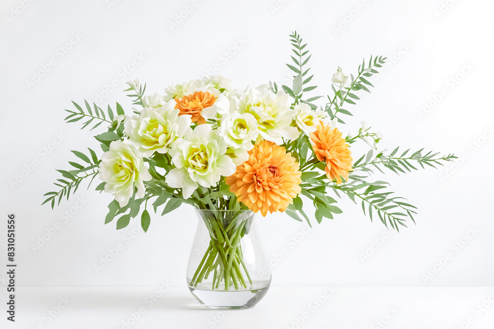 White and Orange Flowers in Glass Vase White and Orange Flowers in Glass Vase