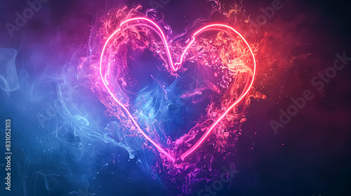 An abstract image of a glowing neon heart against a dark background, creating a modern and artistic visual effect