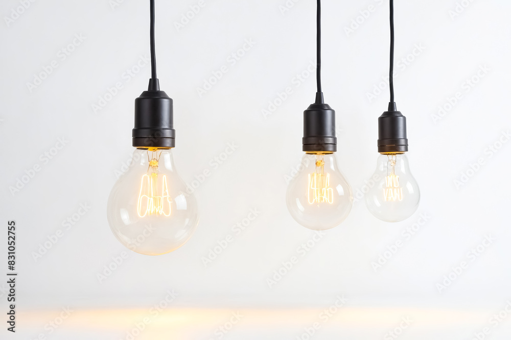 Three Light Bulbs Hanging On White Background Three Light Bulbs Hanging On White Background