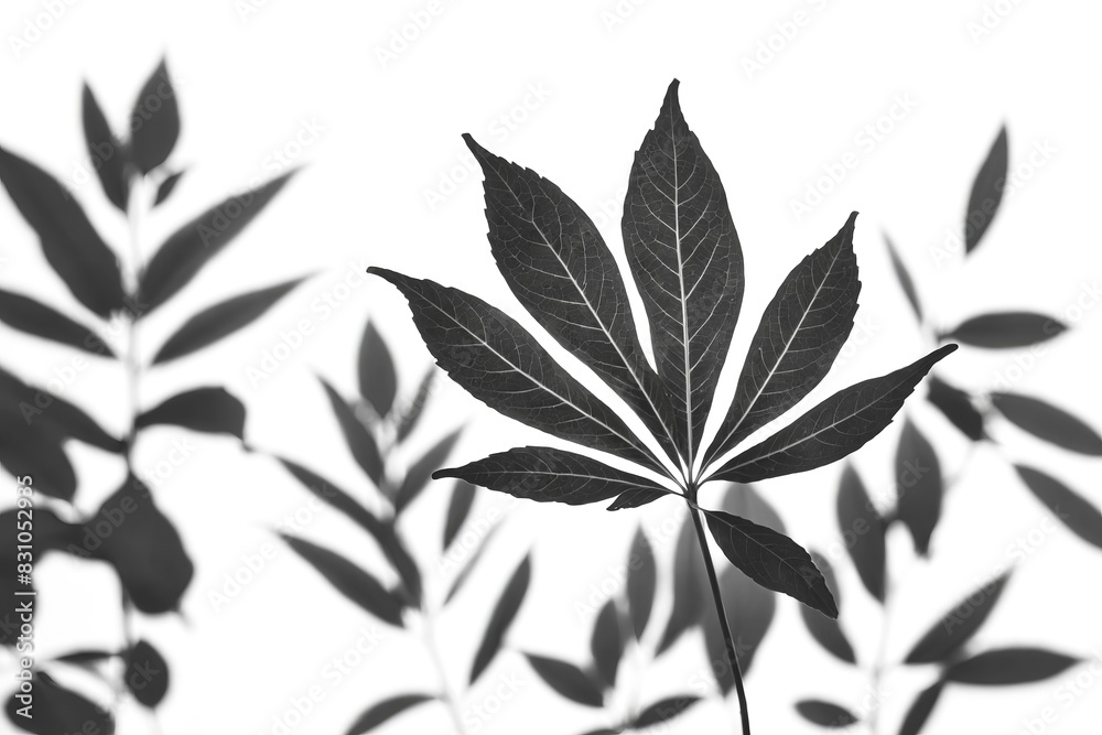 Silhouette of a single leaf with blurred leaf shadows in the background Silhouette of a single leaf with blurred leaf shadows in the background