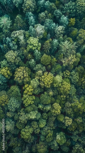 Serene Agroforestry Haven: Lush Landscape with Towering Trees and Vibrant Undergrowth under Natural Light © kittipoj