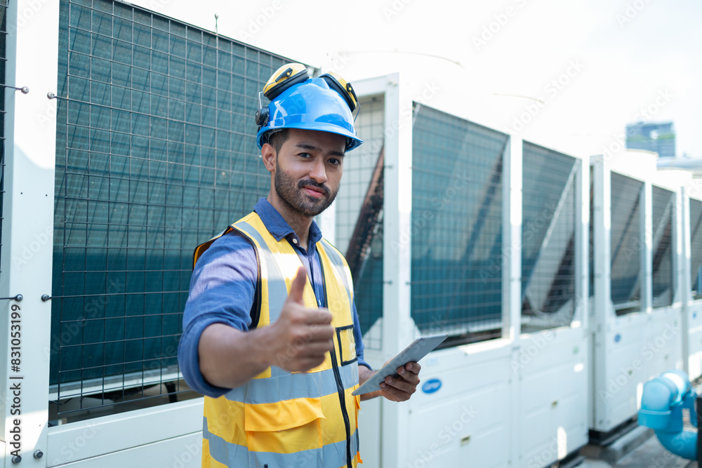 Engineer under industrial inspection Large water heaters are used in high-rise condominiums. Engineer under industrial inspection Large water heaters are used in high-rise condominiums.
