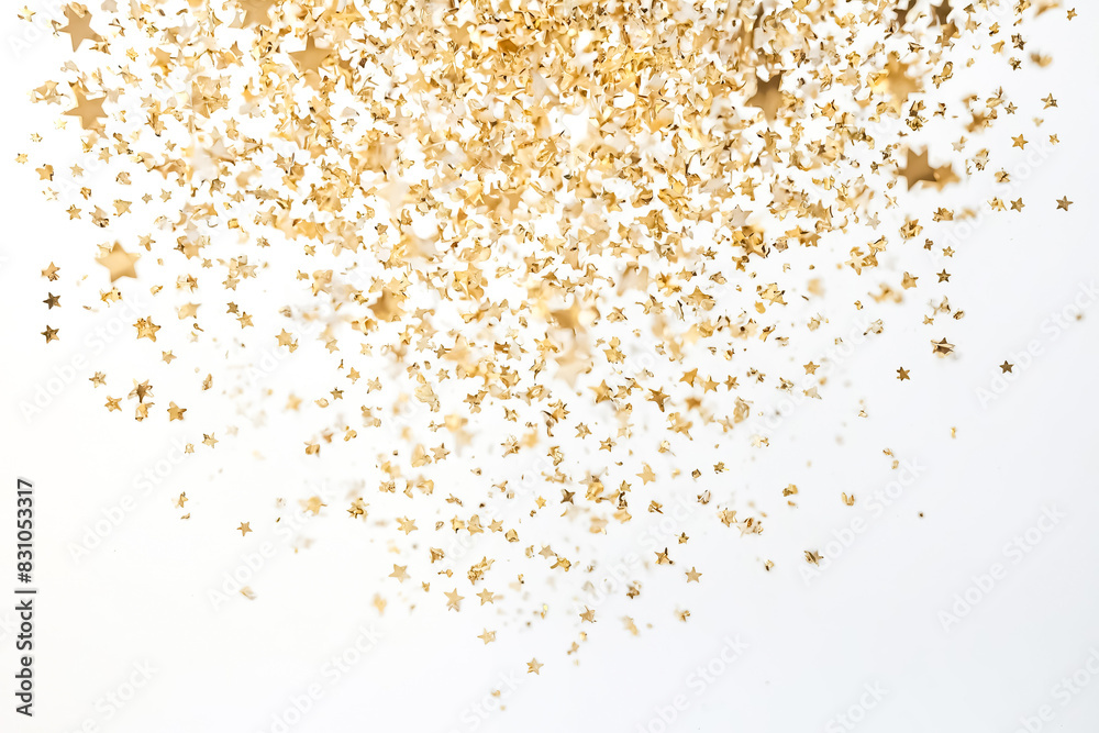 Golden Star Confetti Falling on White Background