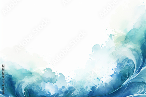 Ocean Waves Watercolor Illustration with Copy Space

