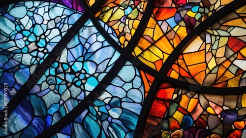 Large stained glass with beautiful colorful details