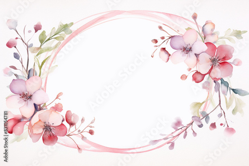 Watercolor Floral Frame with Pink Blossoms and Copy Space
