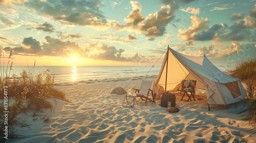 Sun camp tent at the beach without people
