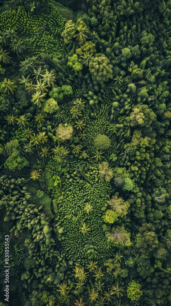 Serene Agroforestry Landscape with Towering Trees and Lush Undergrowth Serene Agroforestry Landscape with Towering Trees and Lush Undergrowth