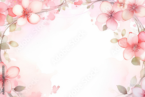 Romantic Watercolor Floral Frame with Pink Blossoms and Copy Space
