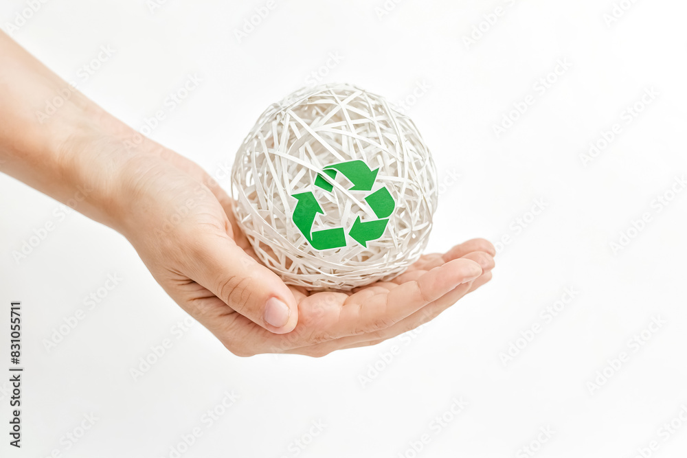 Hand Holding a Paper Sphere With Recycle Symbol Hand Holding a Paper Sphere With Recycle Symbol