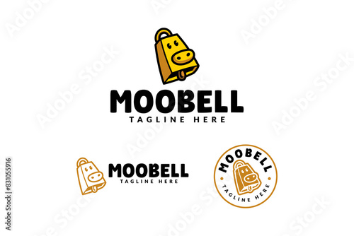 farm bell with cow head shape logo design for farm and product business