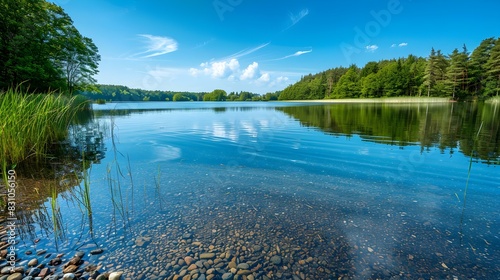 clear blue lake reflections image