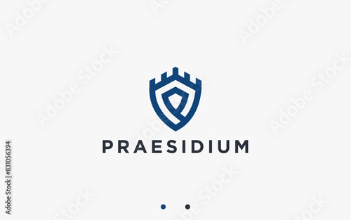 letter p with castle logo design vector silhouette illustration